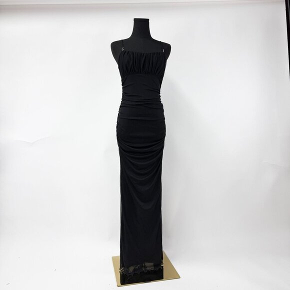 VINTAGE 90S STYLE BLACK RUCHED LONG MAXI DRESS - Picture 4 of 14